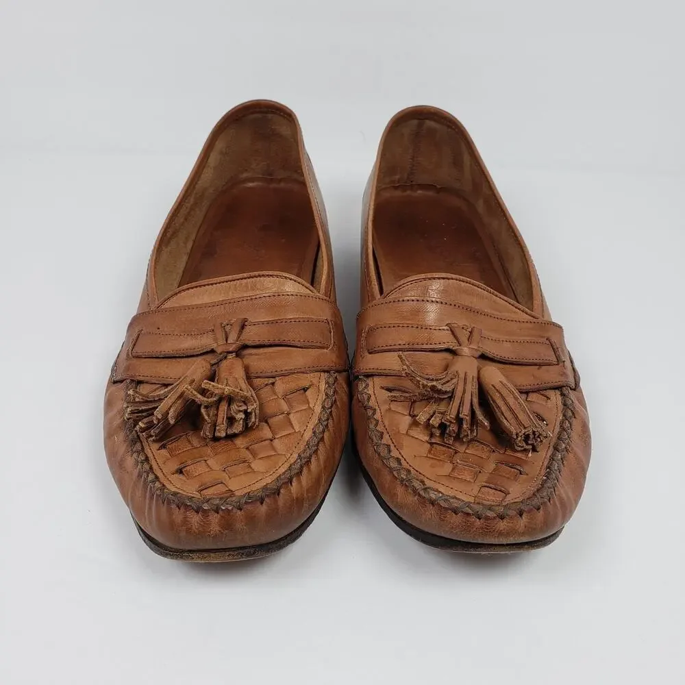 Cole Haan Mens Size 9 Brown Leather Italy Woven Tassel Dress Loafer Shoes
